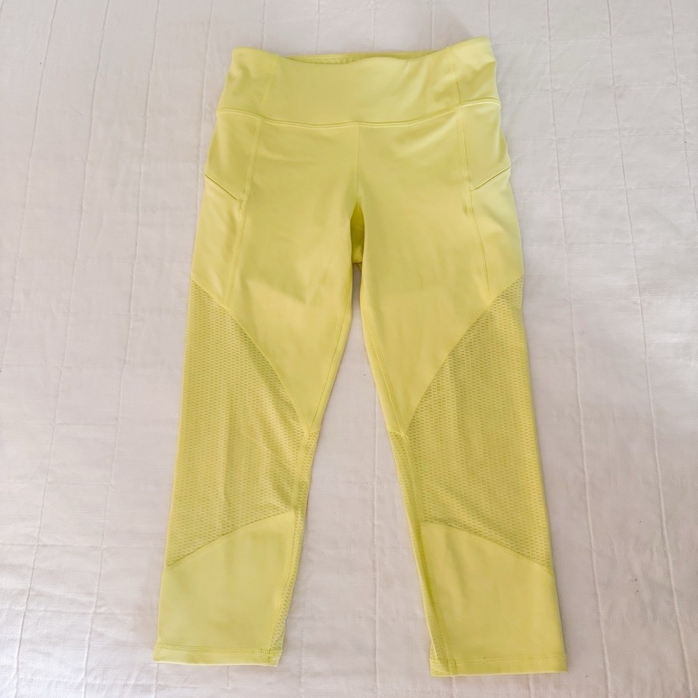 Athleta Leggings SMALL Mesh Contender Capri Cropped Freshly Yellow